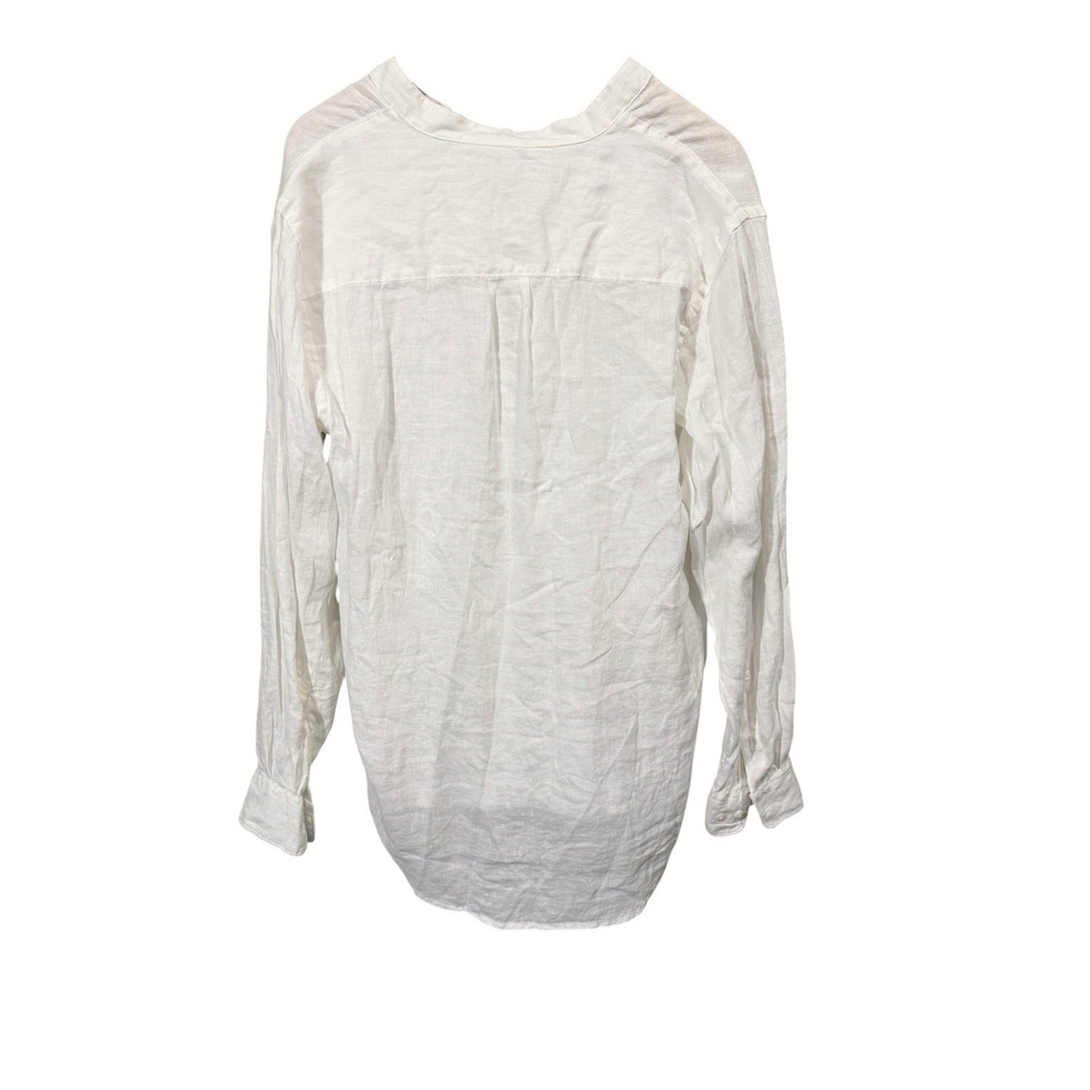 Perry Ellis Women's 100% Linen White Long Sleeve Band Collar Blouse Size Medium - Picture 3 of 6